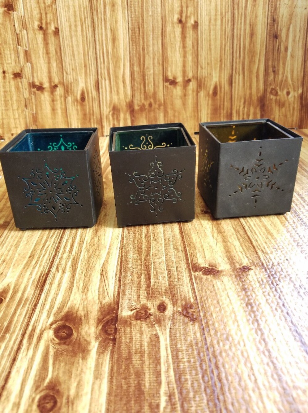 Pier 1 Imports Snowflake Metal Glass Candle Holders Set of 3 Votive